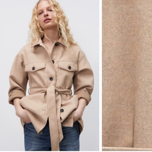 NWT ZARA Oversized Utility Shacket Chore Coat XS with Belt - Picture 4 of 16